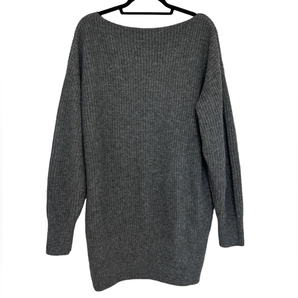 Theory Nimbus Wool Ribbed Cocoon Sweater Dress in Light Charcoal - Size L - Picture 3 of 5